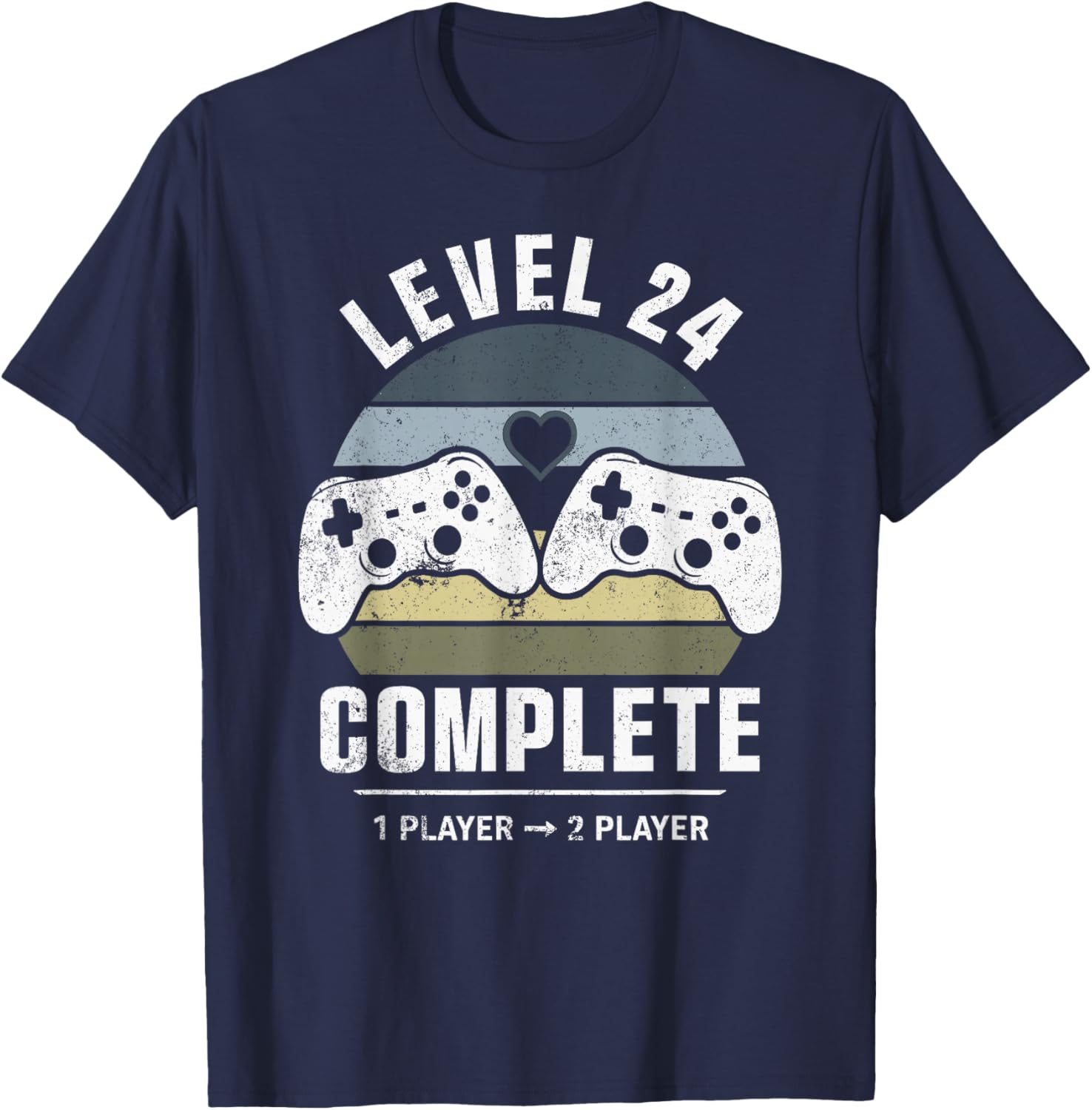 24th Wedding Anniversary Him Her Retro Level 24 Complete T-Shirt - T-Shirt | Navy
