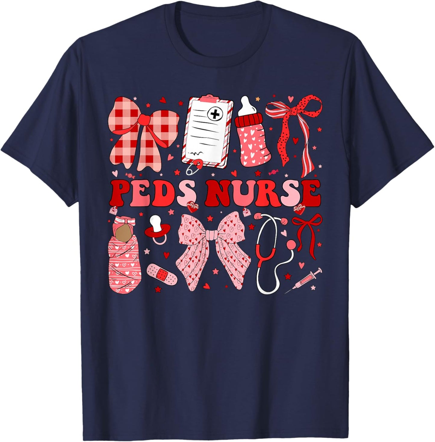 Peds Nurse Valentine Coquette Pediatric Nursing Valentines T-Shirt - T-Shirt | Navy