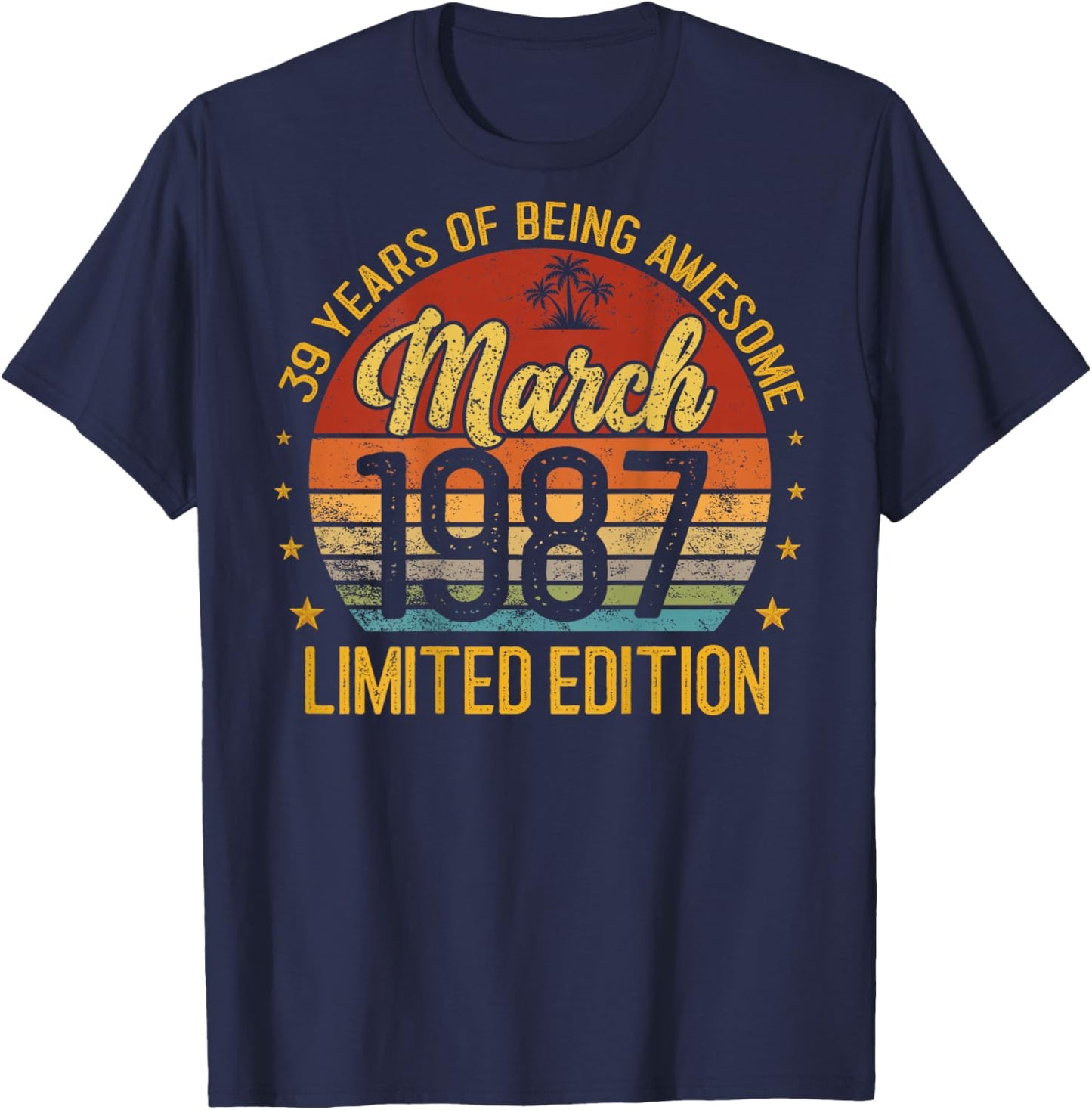(ON Back) Retro Vintage March 1987 39-Year-Old 39th Birthday T-Shirt - T-Shirt | Navy