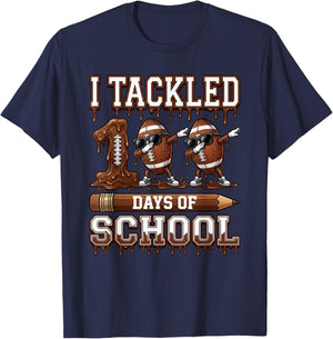 Kids 100 Days of School Boys 100th Day of School Football T-Shirt - T-Shirt | Navy