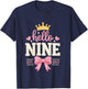 Hello Nine Est 2017 Cute 9th Birthday Bow 9 Years Old Girl T-Shirt - T-Shirt | Navy