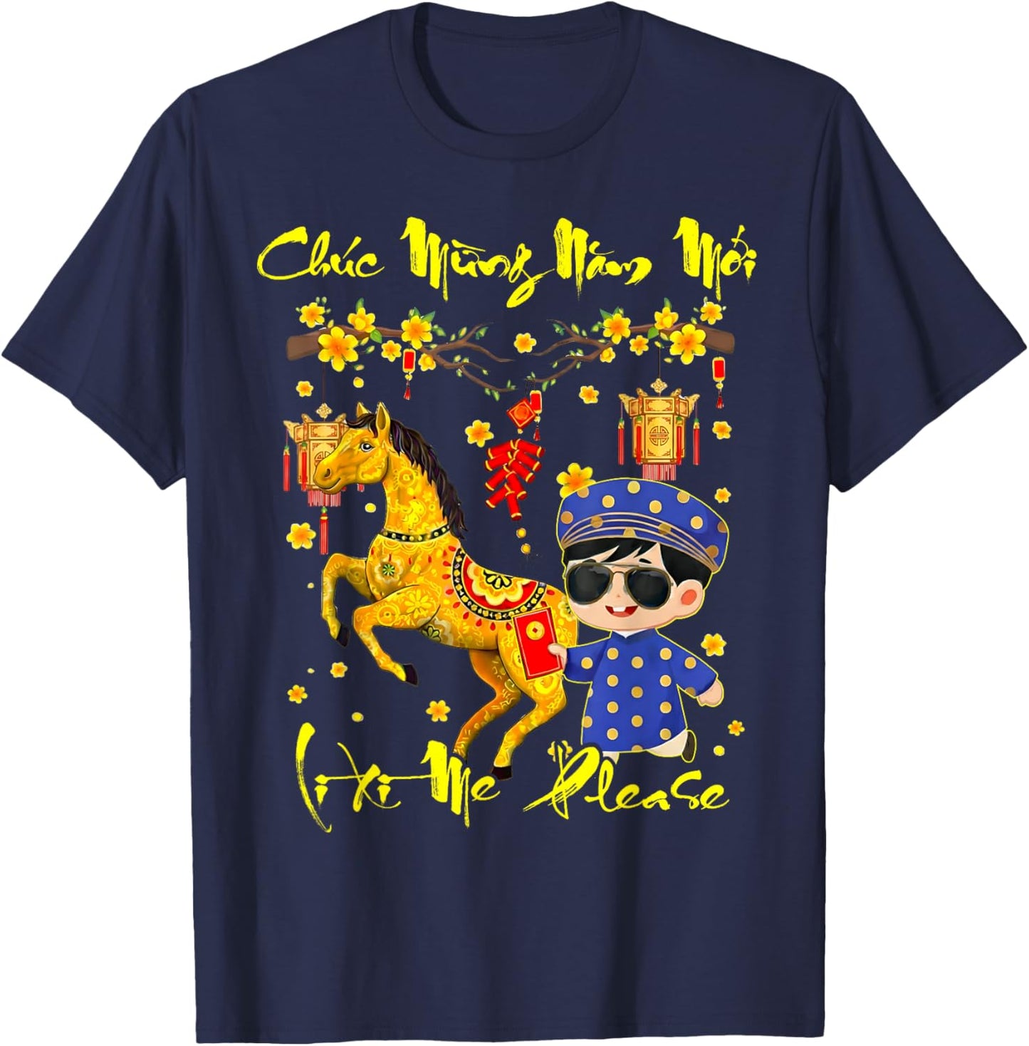 Li Xi Me Please Vietnamese Lunar New Year TET 2026 Boys Kids T-Shirt - T-Shirt | Navy