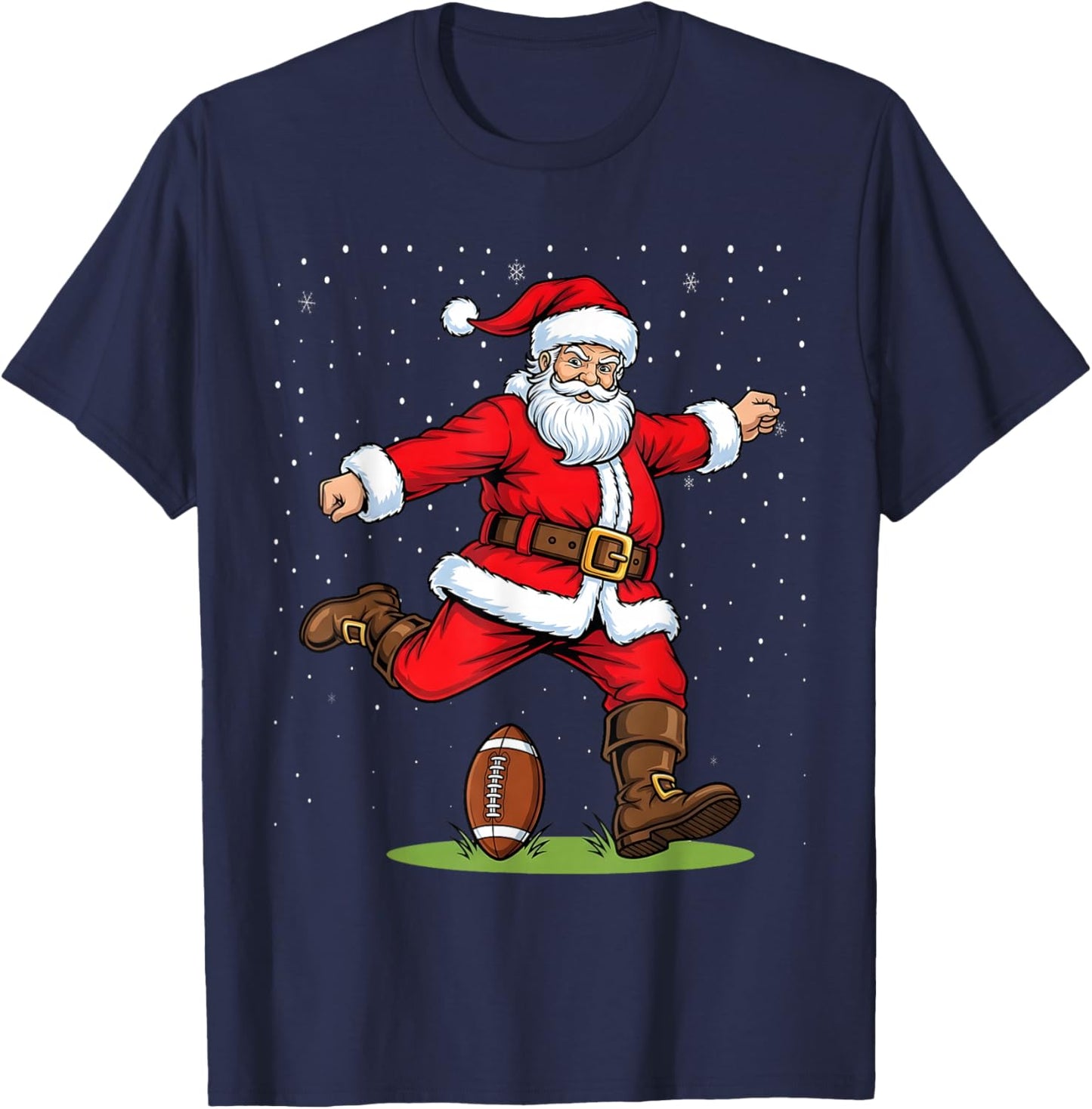 Funny Santa Football Christmas T-Shirt - T-Shirt | Navy