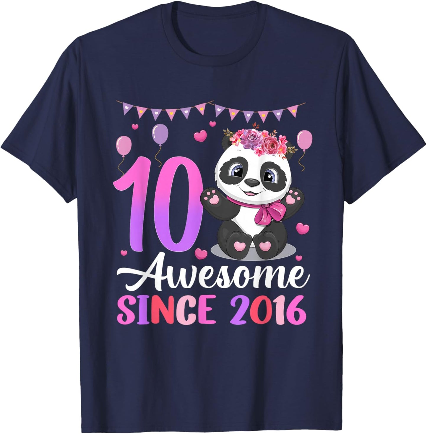 Awesome Since 2016 10th Birthday Panda Theme Party T-Shirt - T-Shirt | Navy
