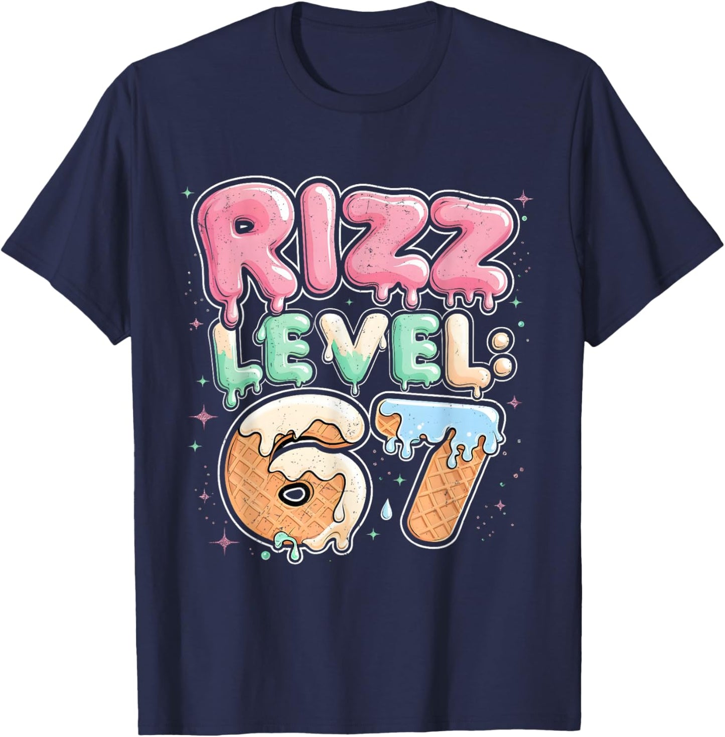 67 Ice Cream Drip Cool Meme Six Seven Gen Alpha Slang T-Shirt - T-Shirt | Navy
