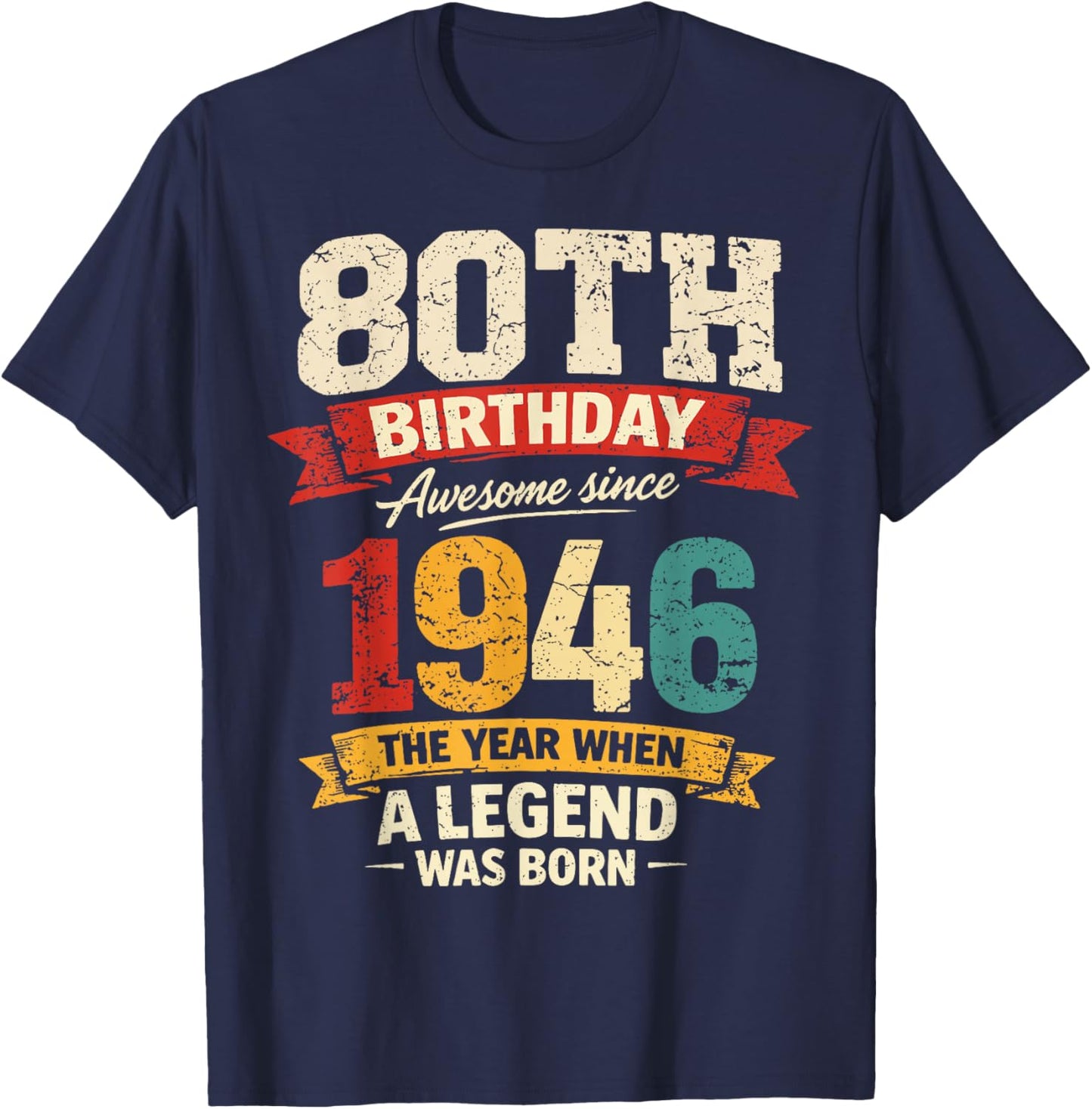 80 Year Old Vintage Awesome Since 1946 80th Birthday T-Shirt - T-Shirt | Navy