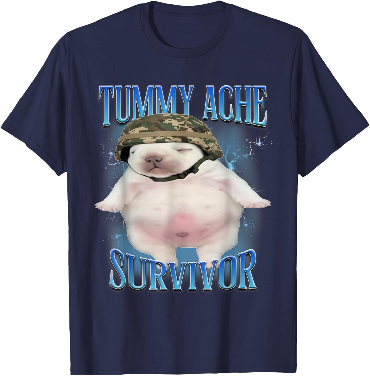 Tummy Ache Survivor Funny Pibble Graphic Meme Brainrot T-Shirt - T-Shirt | Navy