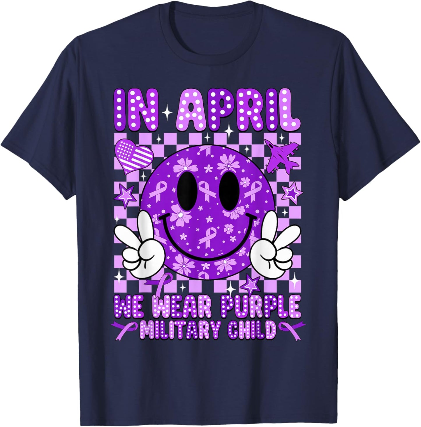 in April We Wear Purple for Military Kids Military Child T-Shirt - T-Shirt | Navy