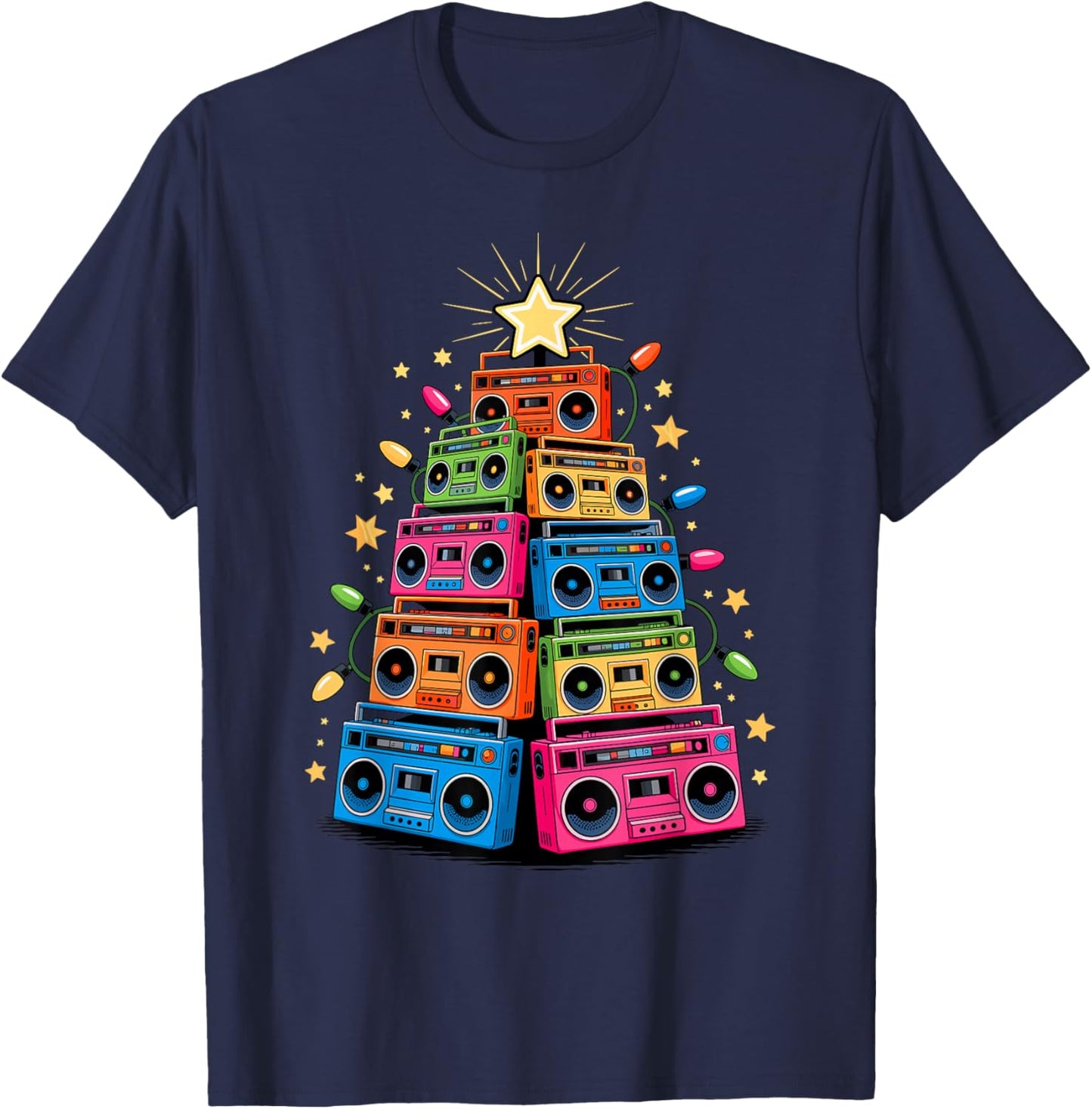Christmas Tree Boombox Old School 90s Music Hip Hop T-Shirt - T-Shirt | Navy