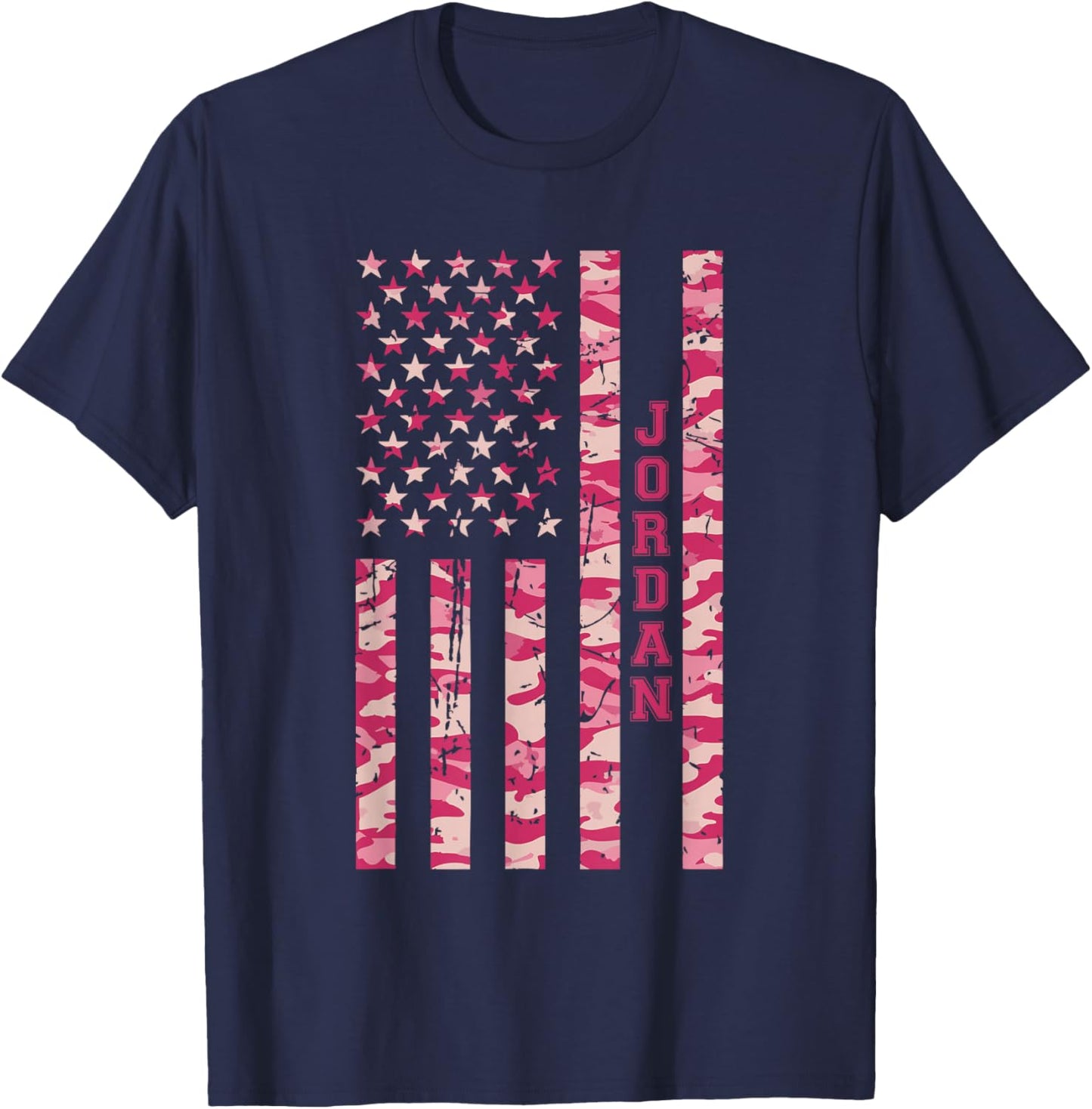 Jordan Middle Eastern Country Pink Camo USA Flag Distressed T-Shirt - T-Shirt | Navy