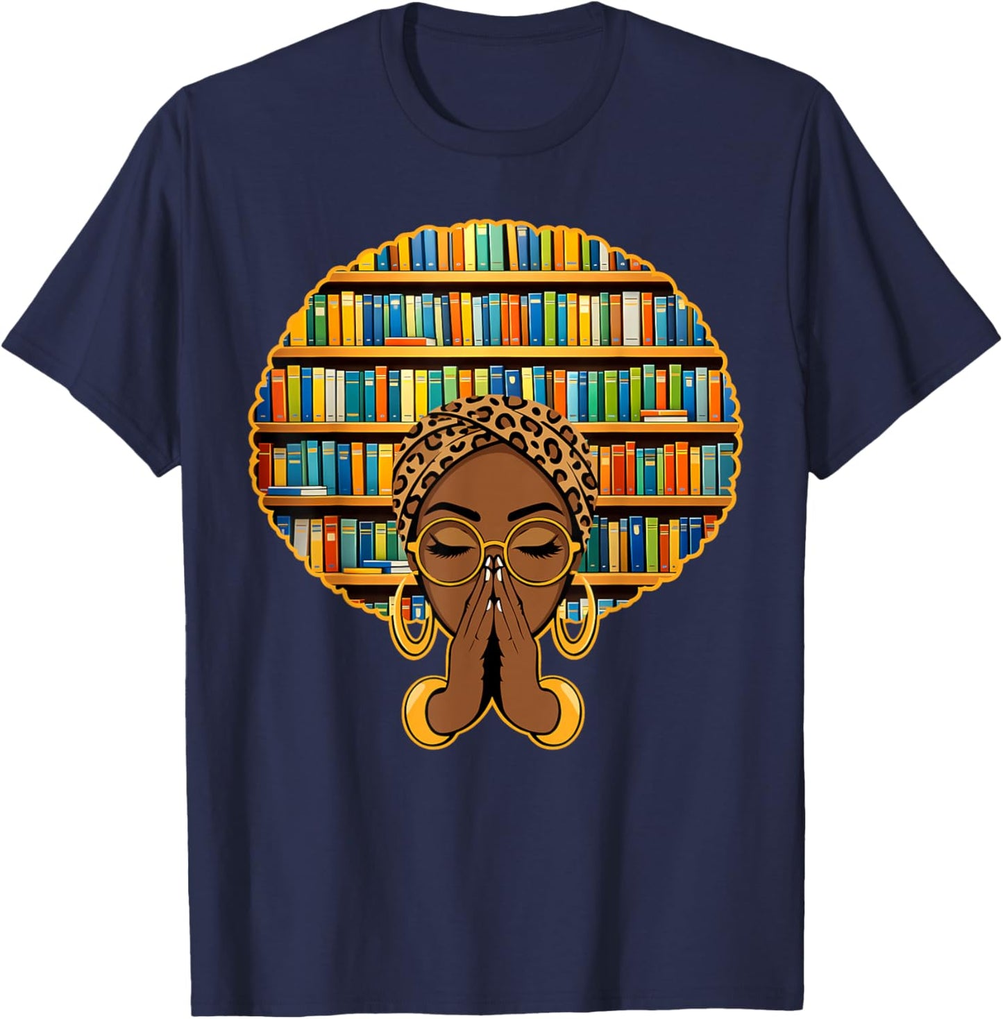 Melanin Afro Women Girl Book Librarian Black History African T-Shirt - T-Shirt | Navy