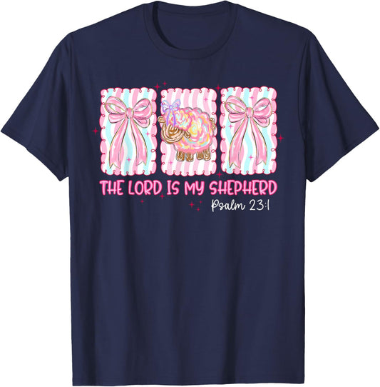The Lord is My Shepherd Easter Jesus Christian Coquette Bow T-Shirt - T-Shirt | Navy