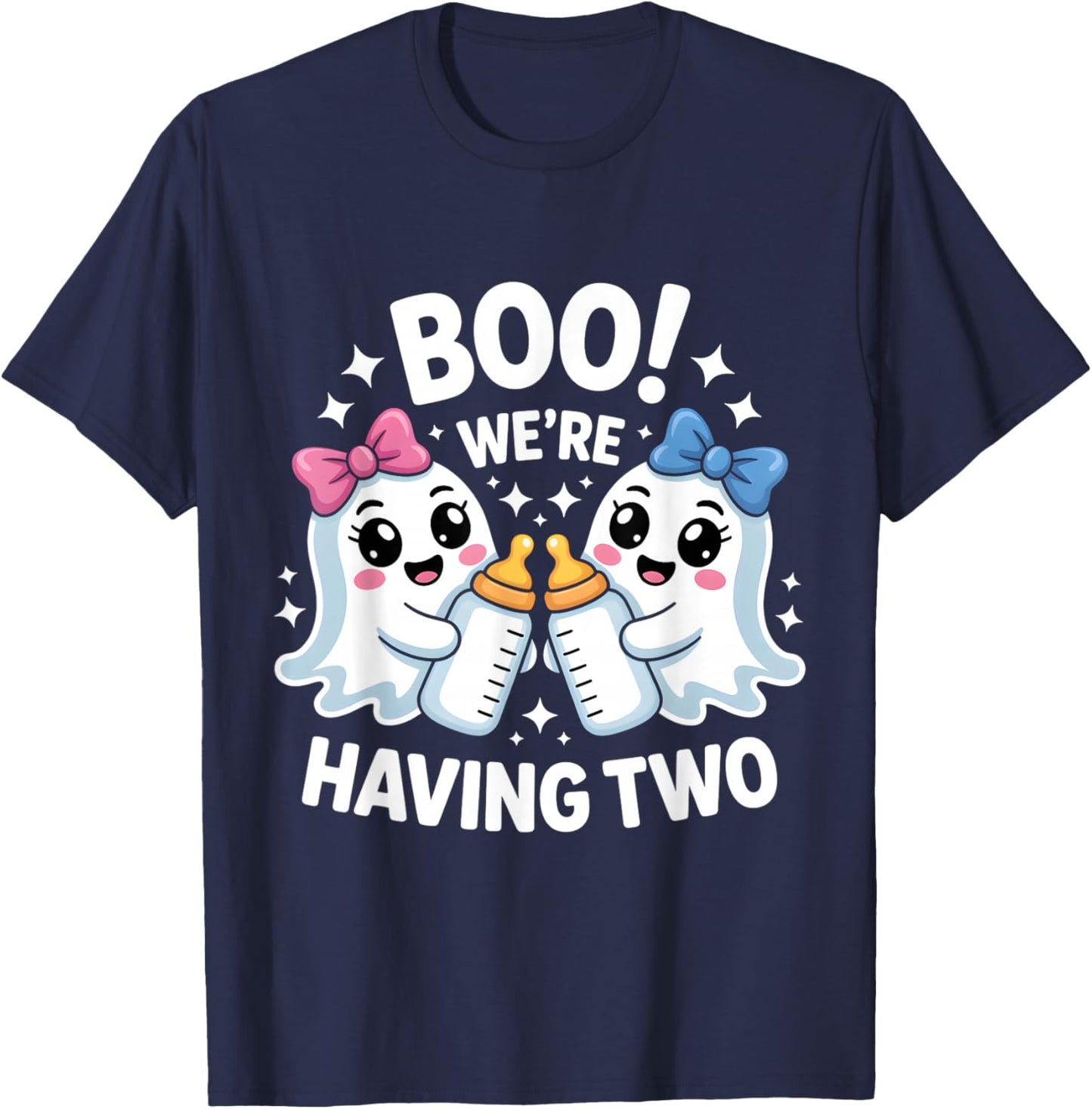 we’re Having Two Ghost Twins Halloween Reveal Funny Boo T-Shirt - T-Shirt | Navy