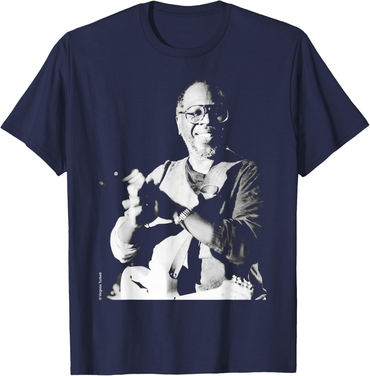 Curtis Mayfield Soul Live Liverpool 1984 by Virginia Turbett T-Shirt - T-Shirt | Navy