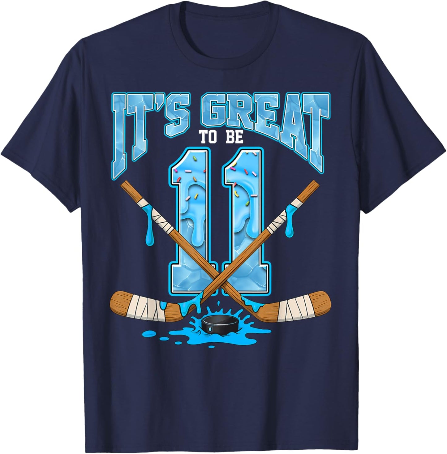 11th Birthday Hockey Lovers It's Great to Be 11 Years Old T-Shirt - T-Shirt | Navy