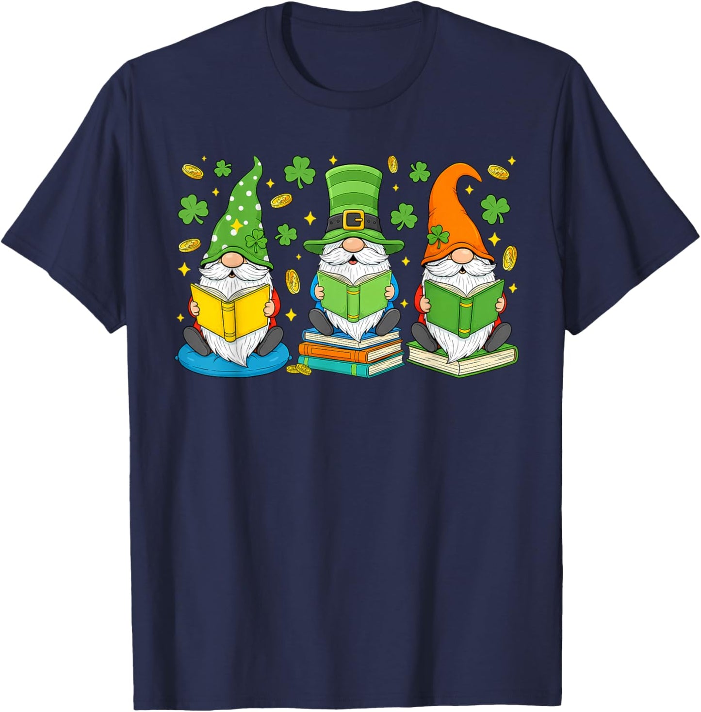 Gnomes Reading Books St Patricks Day Irish Teacher Women T-Shirt - T-Shirt | Navy