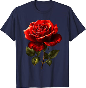 Floral Red Rose Flower Botanist Garden Lover Men Women Kids T-Shirt - T-Shirt | Navy