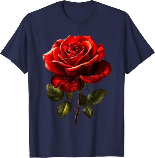 Floral Red Rose Flower Botanist Garden Lover Men Women Kids T-Shirt - T-Shirt | Navy