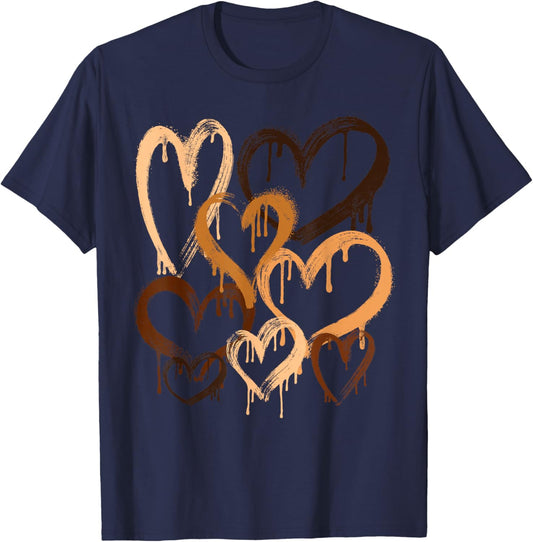 Melanin Shades Hearts Black History Month African Men Women T-Shirt - T-Shirt | Navy