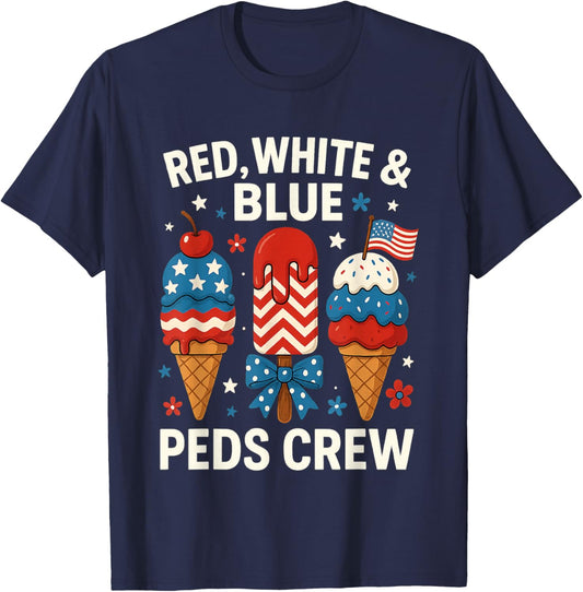 Retro Red White Blue Peds Crew Ice Cream Us Flag 4th of July T-Shirt - T-Shirt | Navy