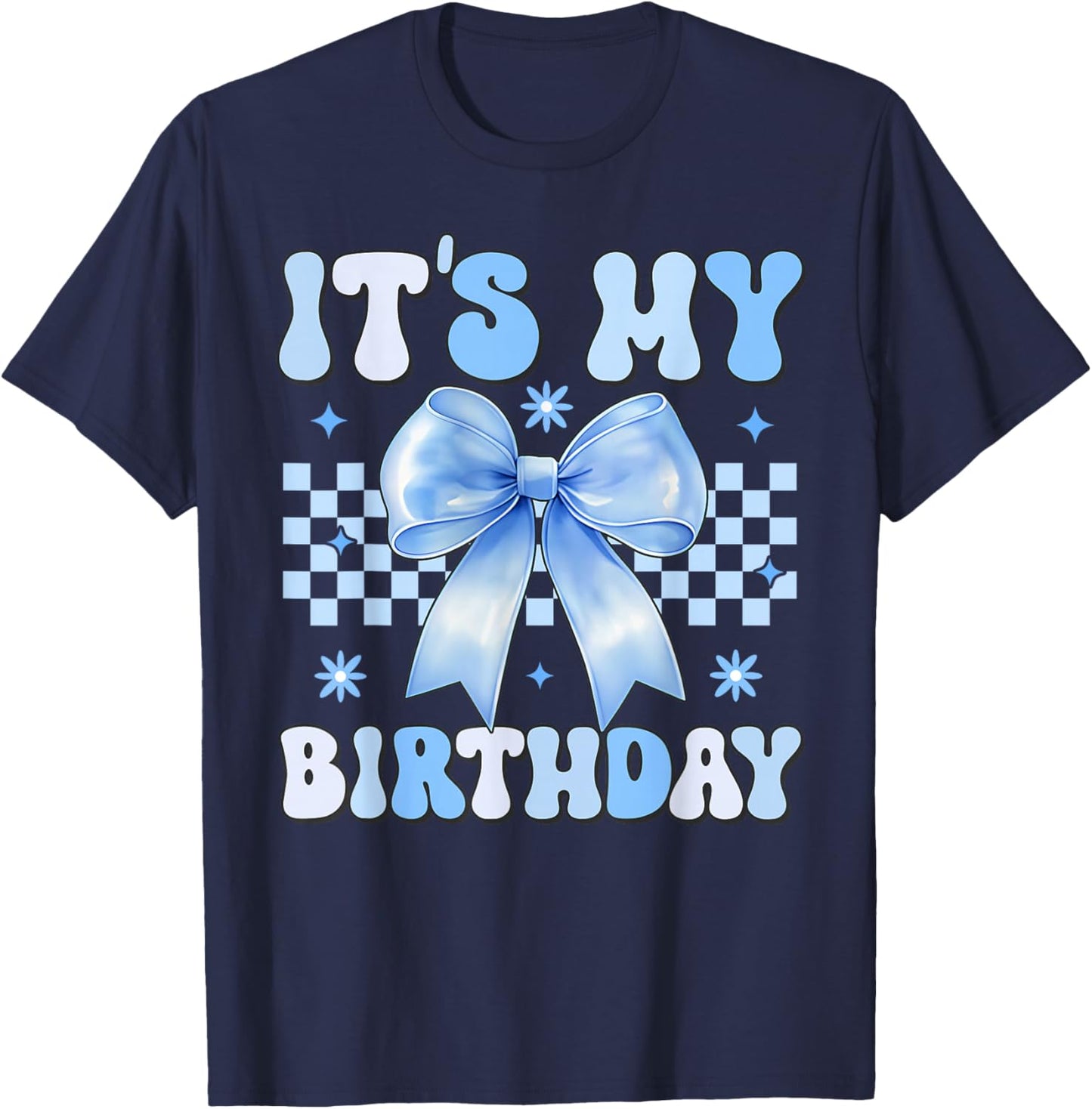 Groovy It's My Birthday Girls Women Teens Coquette Bow T-Shirt - T-Shirt | Navy