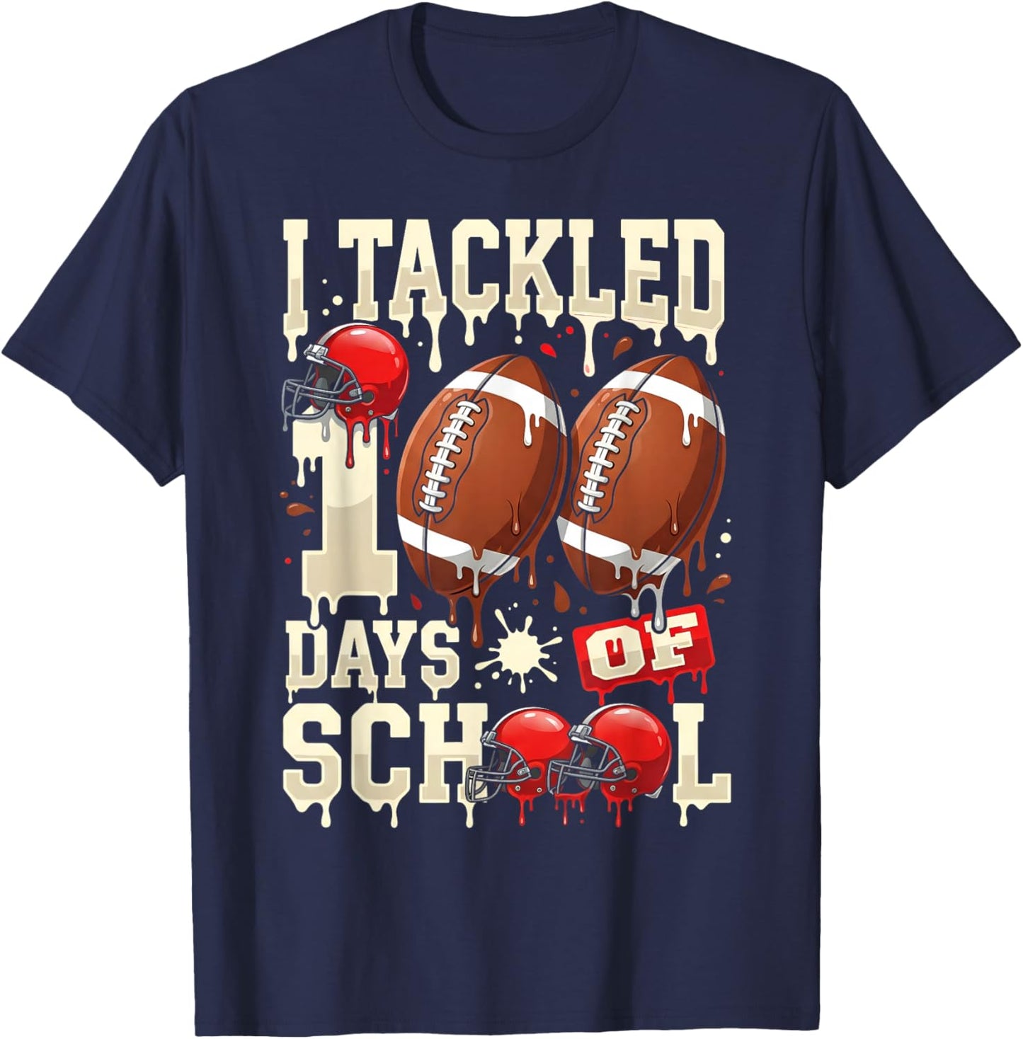 I Tackled 100 Days of School Football 100 Days Smarter Boys T-Shirt - T-Shirt | Navy