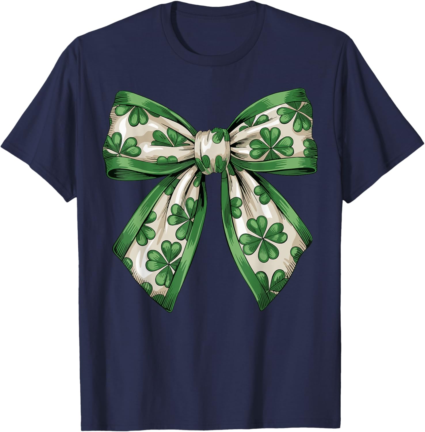 Vintage Saint Pattys Shamrock Coquette Bow Clover Girls T-Shirt - T-Shirt | Navy