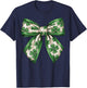 Vintage Saint Pattys Shamrock Coquette Bow Clover Girls T-Shirt - T-Shirt | Navy