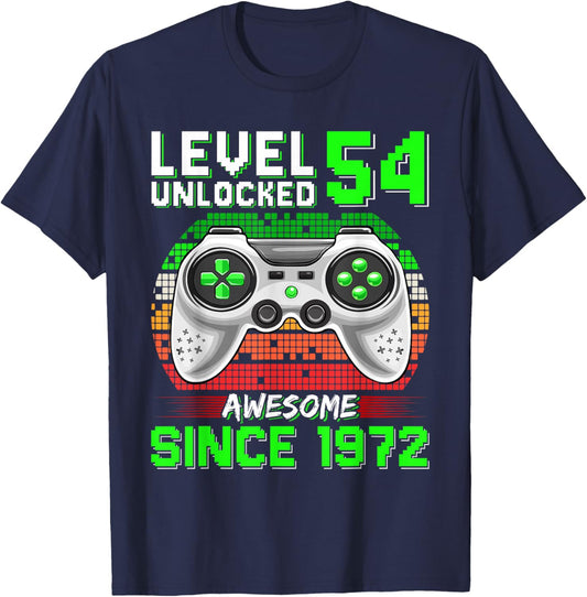 Level 54 Unlocked Awesome Since 1972 Video Gamer 54th Bday T-Shirt - T-Shirt | Navy