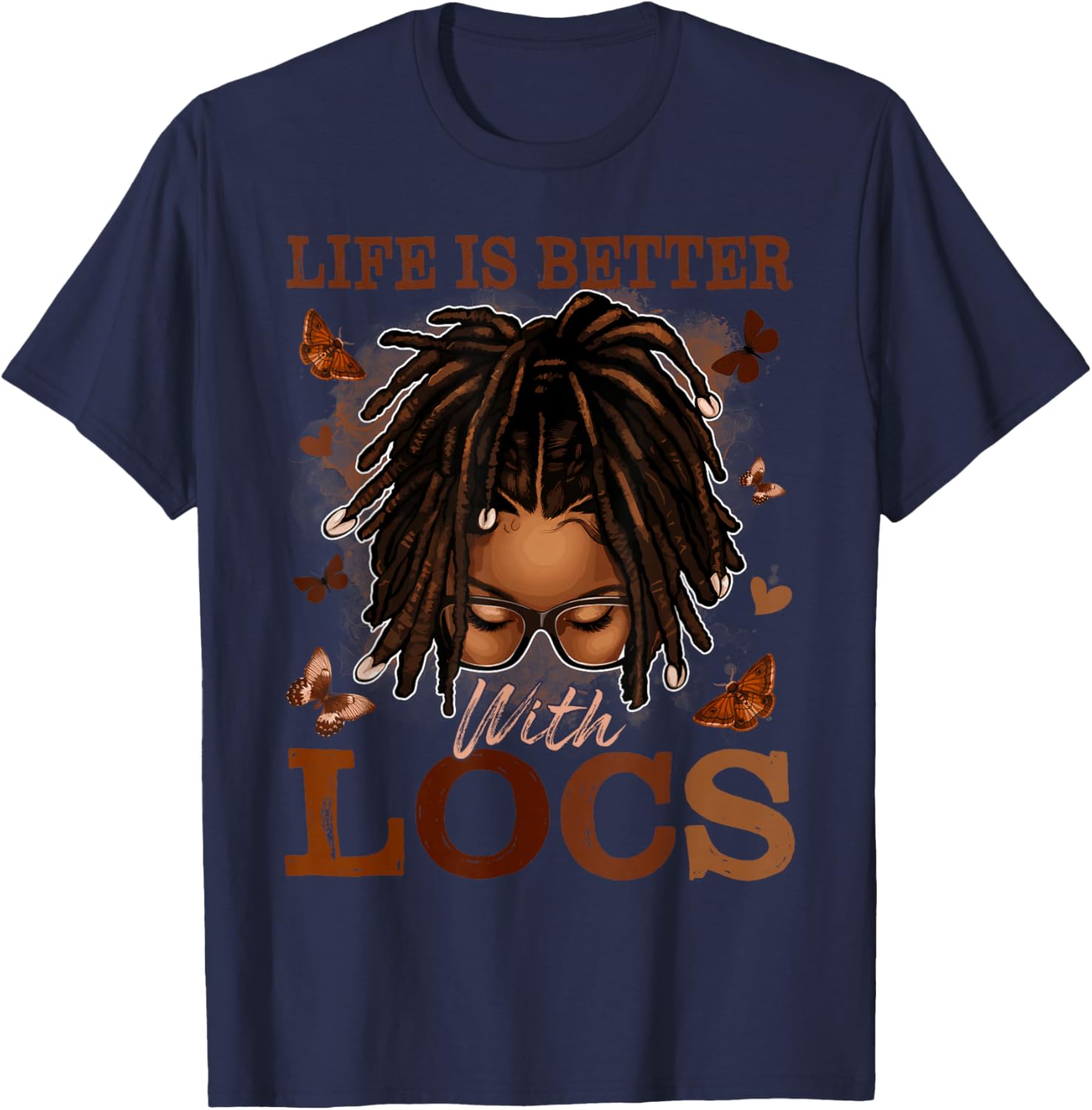 Life Better with Locs Black History Loc'd Melanin Afro Girls T-Shirt - T-Shirt | Navy