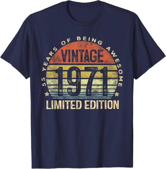 Vintage 1971 Limited Edition 55-Year-Old 55th Birthday T-Shirt - T-Shirt | Navy