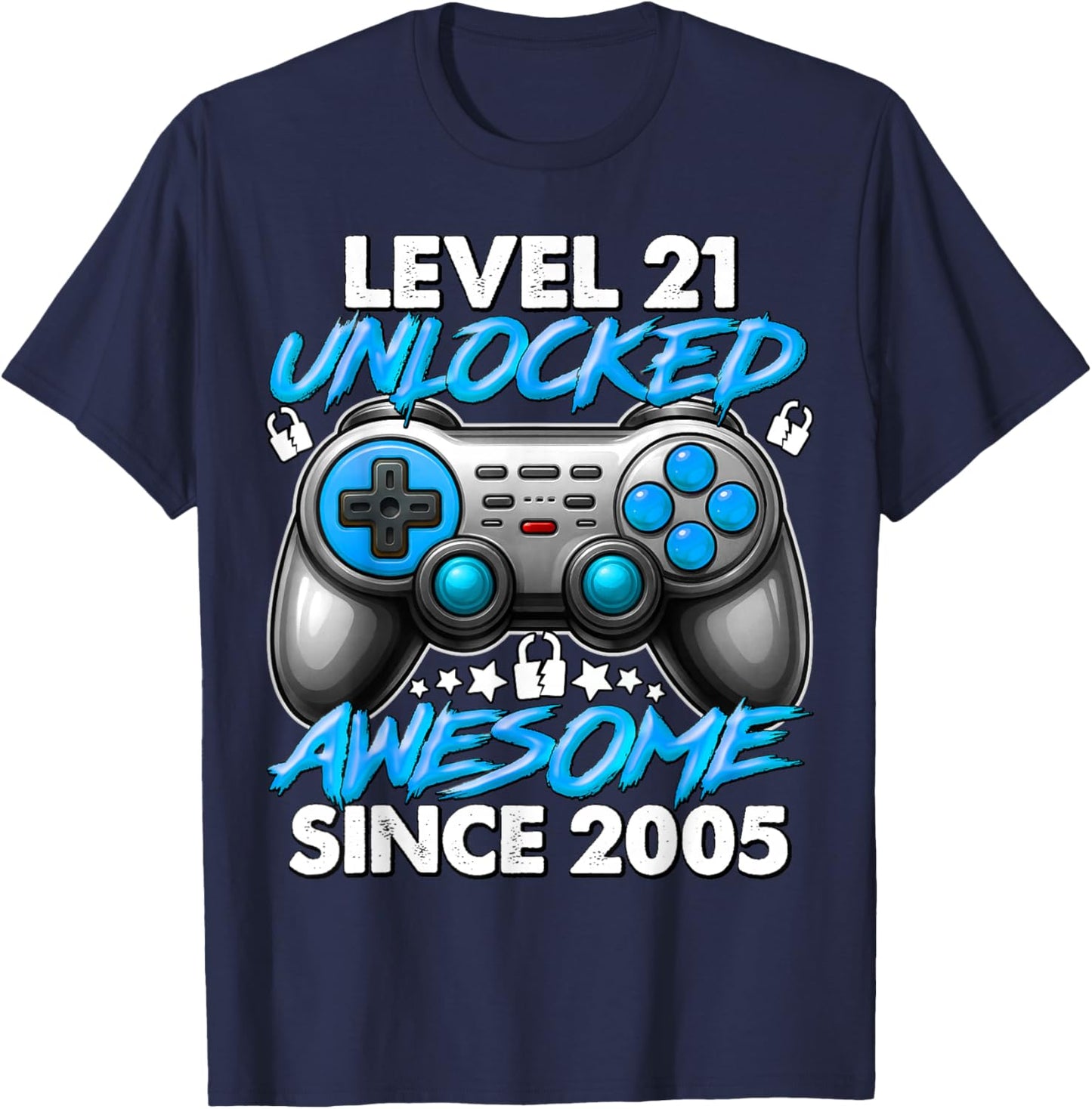 Level 21 Unlocked 21 Year Old Gifts Boys 21st Birthday Boy T-Shirt - T-Shirt | Navy