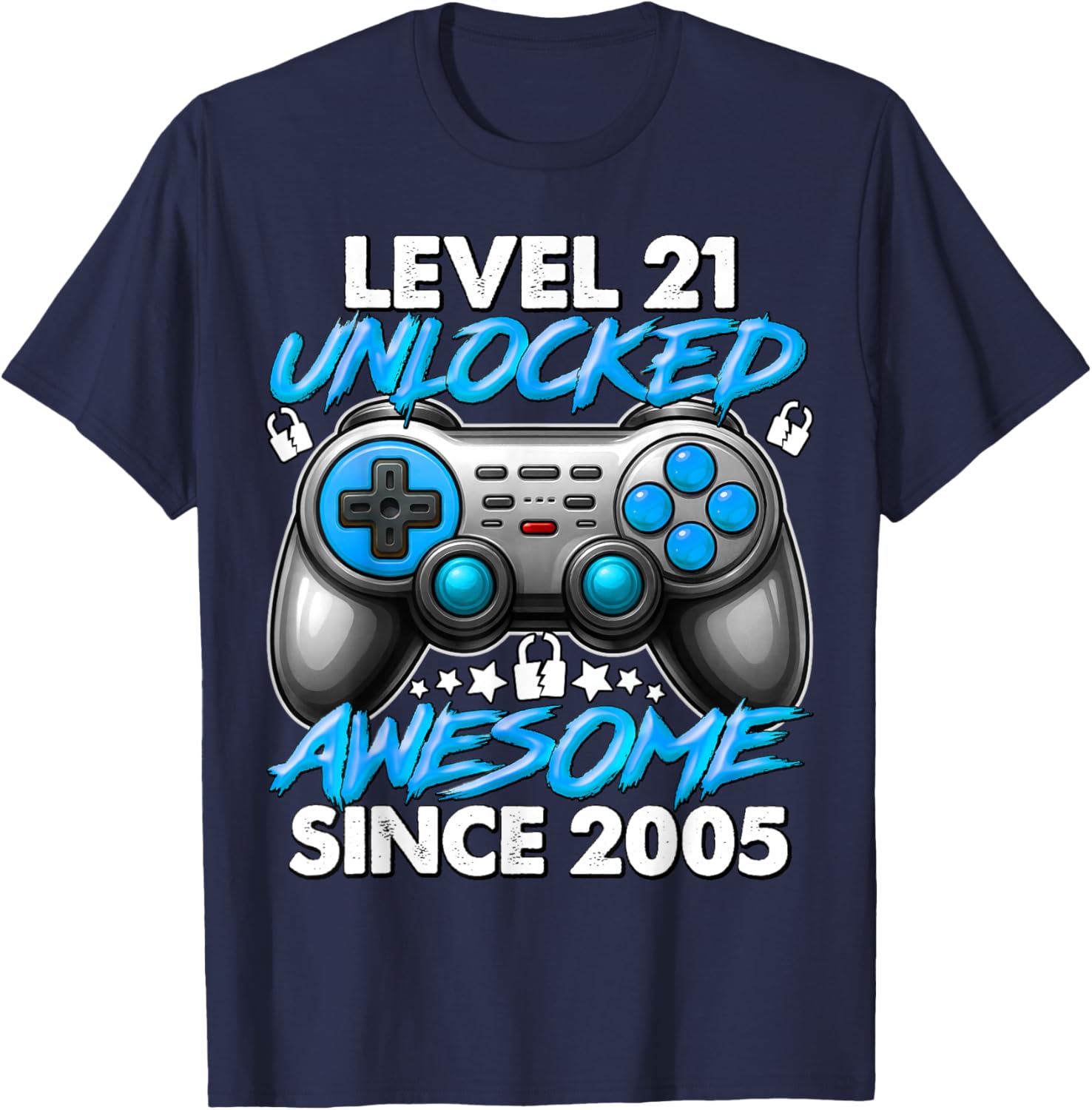 Level 21 Unlocked 21 Year Old Gifts Boys 21st Birthday Boy T-Shirt - T-Shirt | Navy