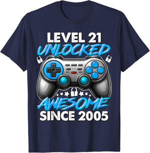 Level 21 Unlocked 21 Year Old Gifts Boys 21st Birthday Boy T-Shirt - T-Shirt | Navy