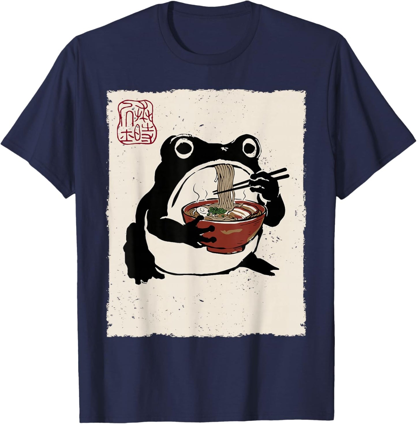 Grumpy Frog Funny Ramen Anime Japanese T-Shirt - T-Shirt | Navy
