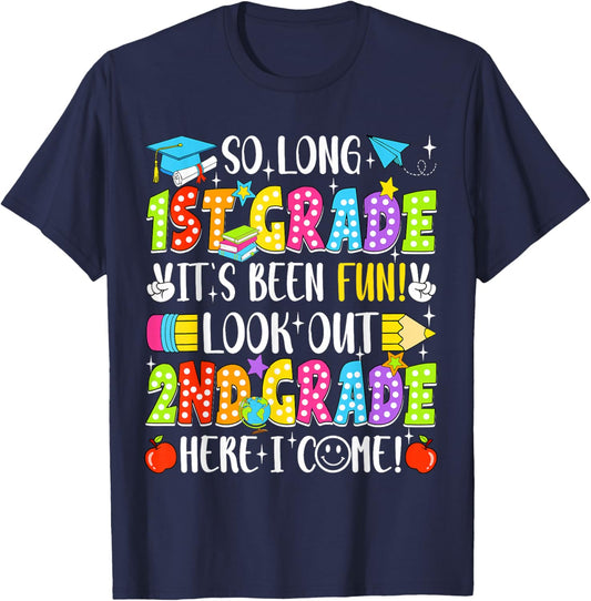 So Long 1st Grade Graduation 2nd Grade Here I Come Girl Kids T-Shirt - T-Shirt | Navy