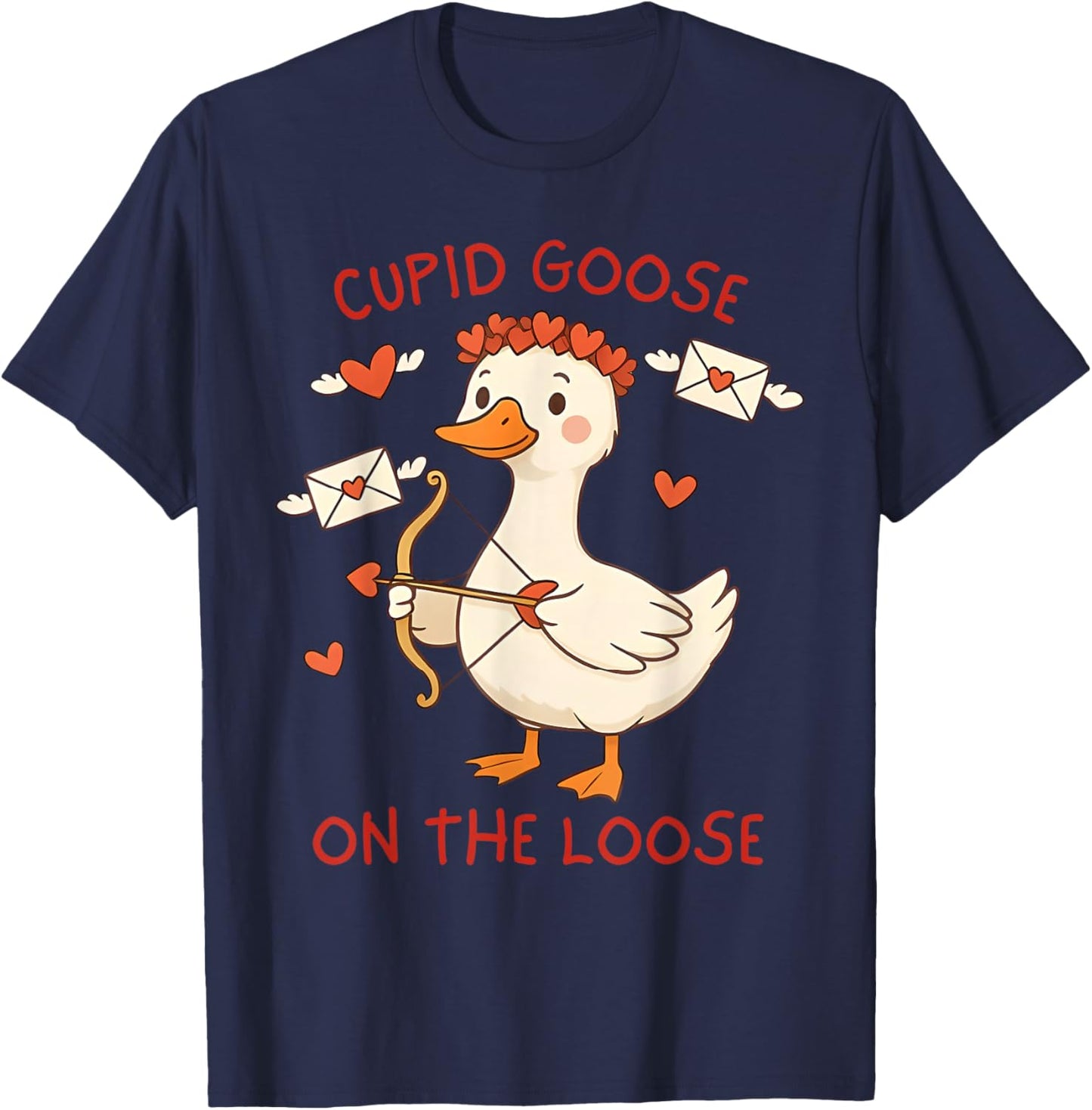 Cupid Goose On The Loose Funny Valentines Day Men Women Kids T-Shirt - T-Shirt | Navy