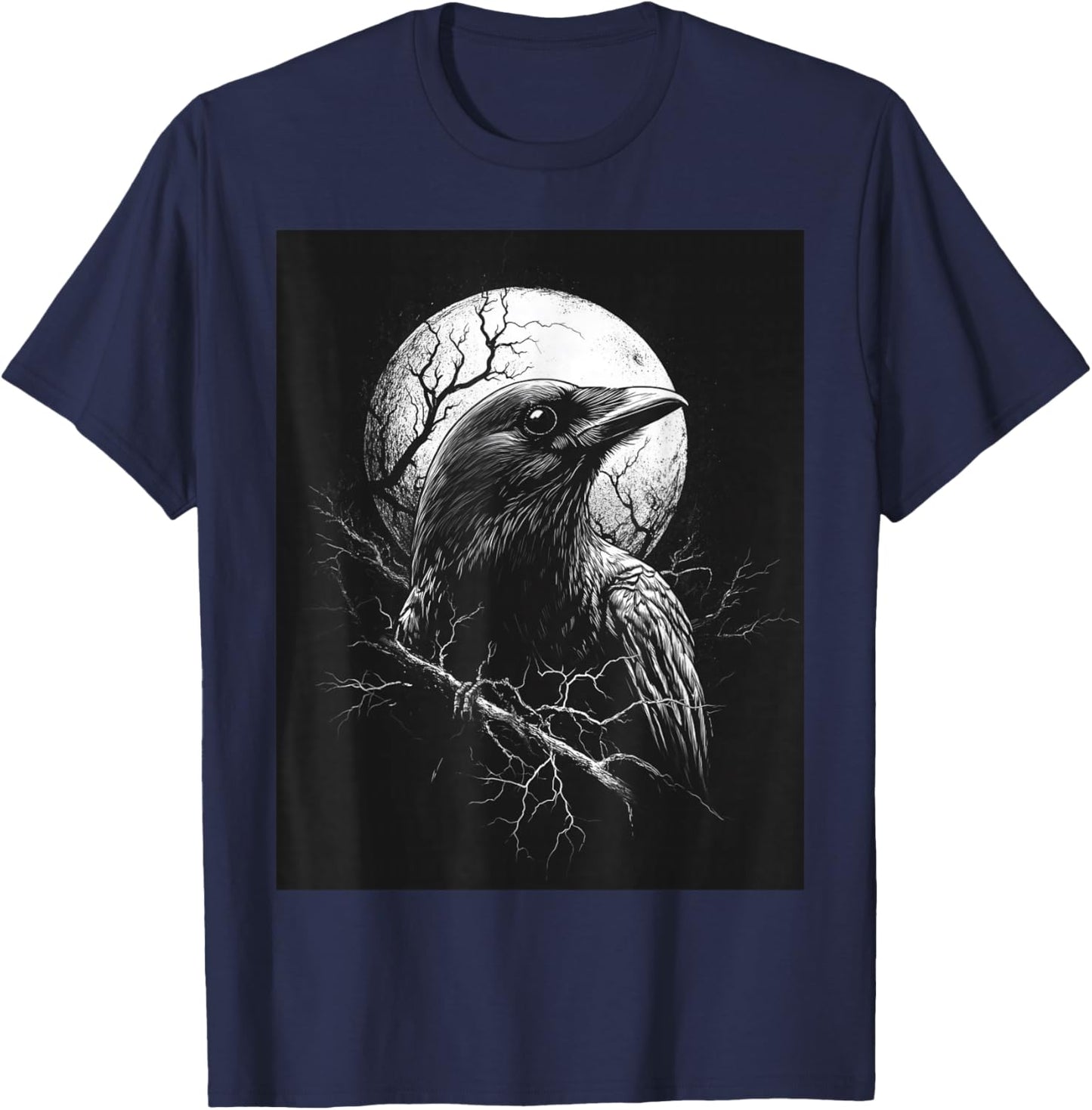 Raven Moon Men Black Gothic Women Black Crow T-Shirt - T-Shirt | Navy