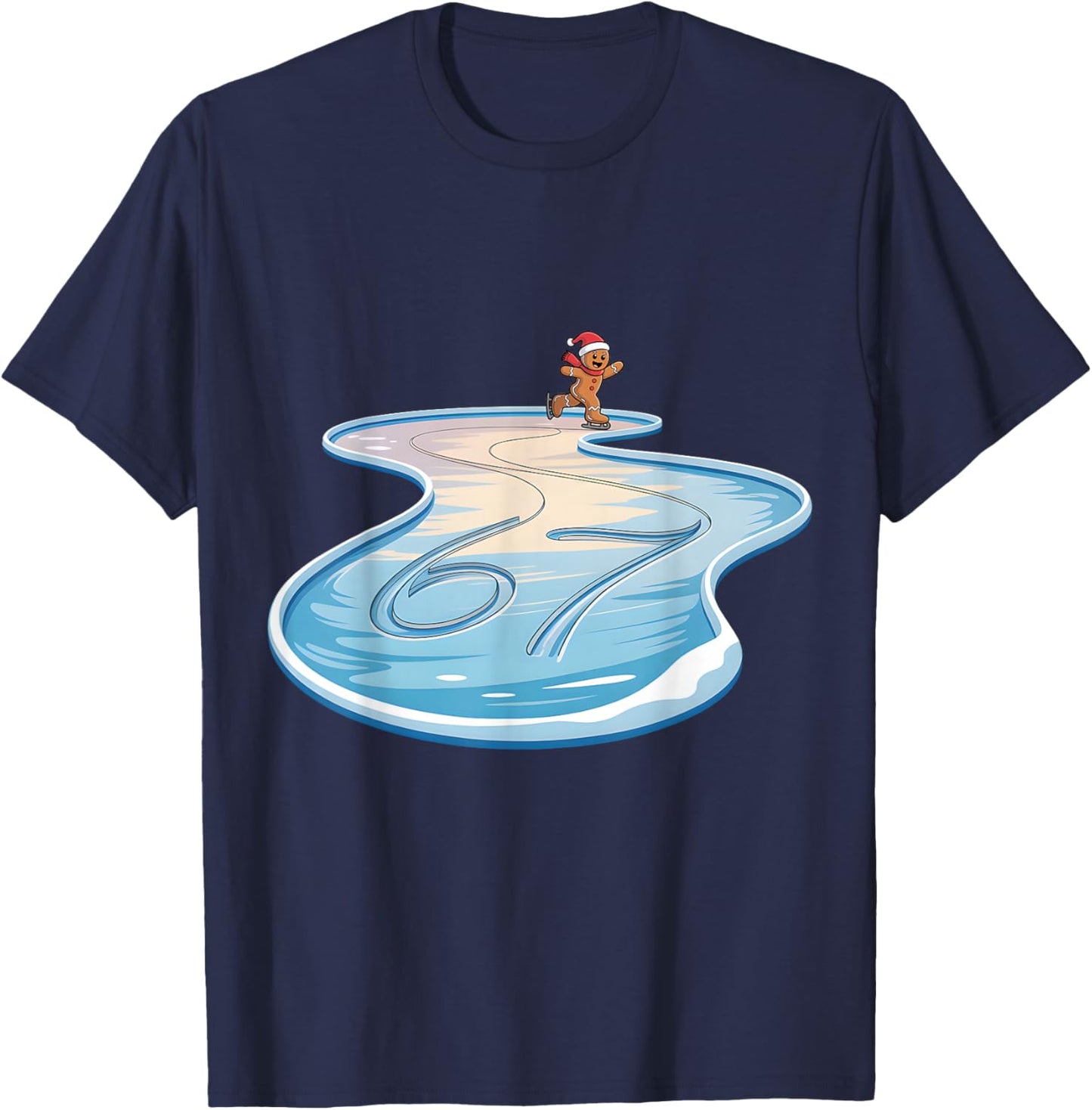 67 Christmas Gingerbreadman Ice Skating 6 7 Meme Xmas 67 T-Shirt - T-Shirt | Navy
