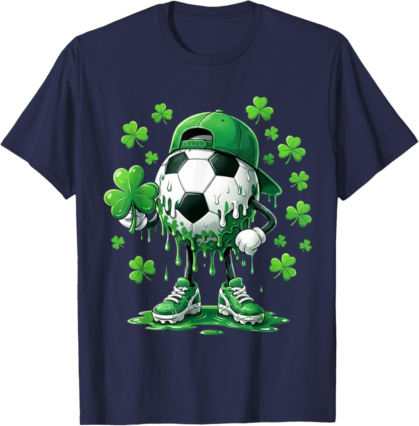 Saint Patrick Soccer Ball Guy with Clover for Players T-Shirt - T-Shirt | Navy