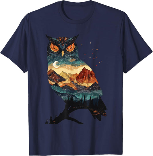 Owl Lover Landscape Girls Moon Women Owl T-Shirt - T-Shirt | Navy