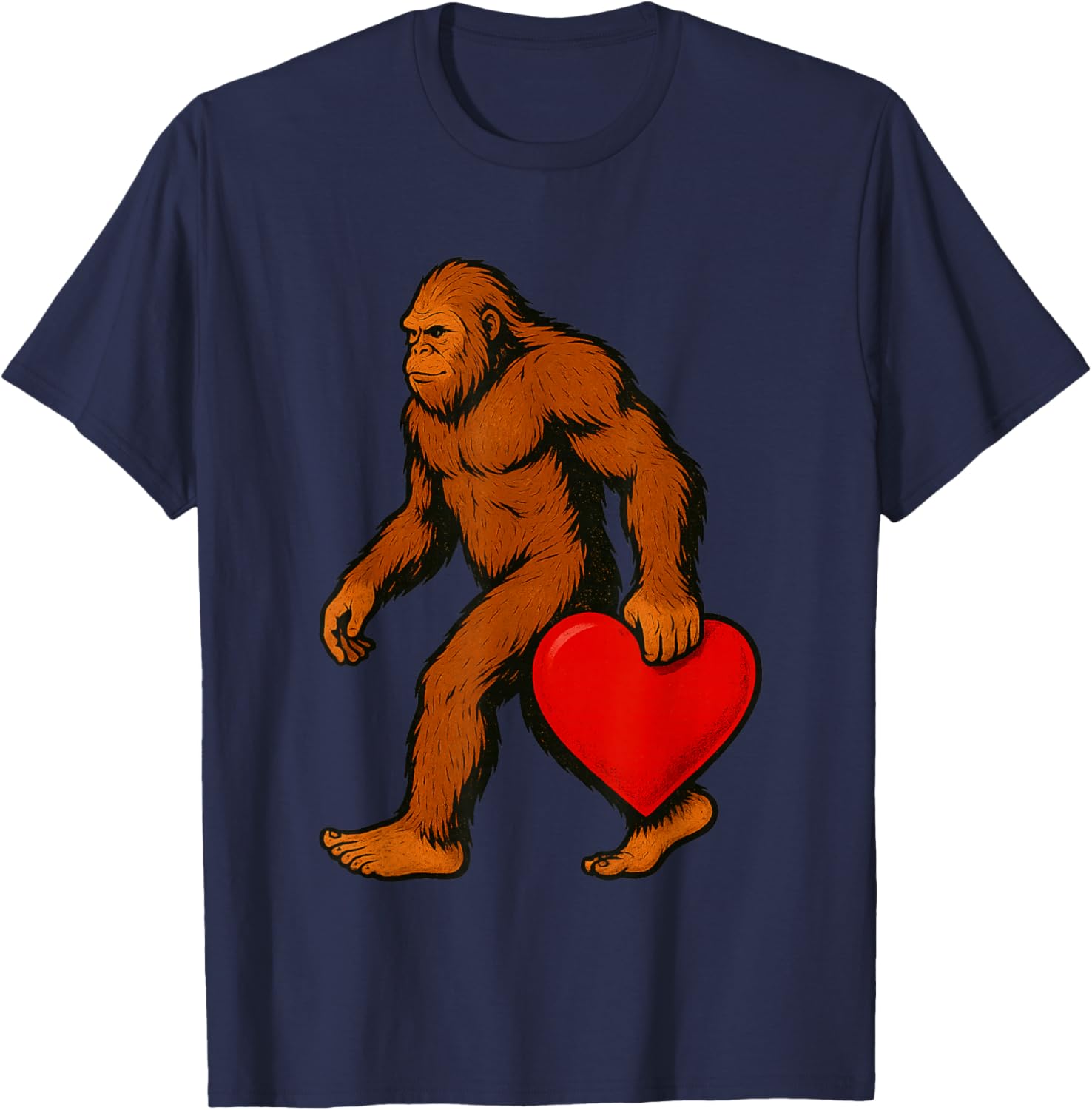 Bigfoot Heart Valentines Day Boys Men Love Sasquatch Funny T-Shirt - T-Shirt | Navy