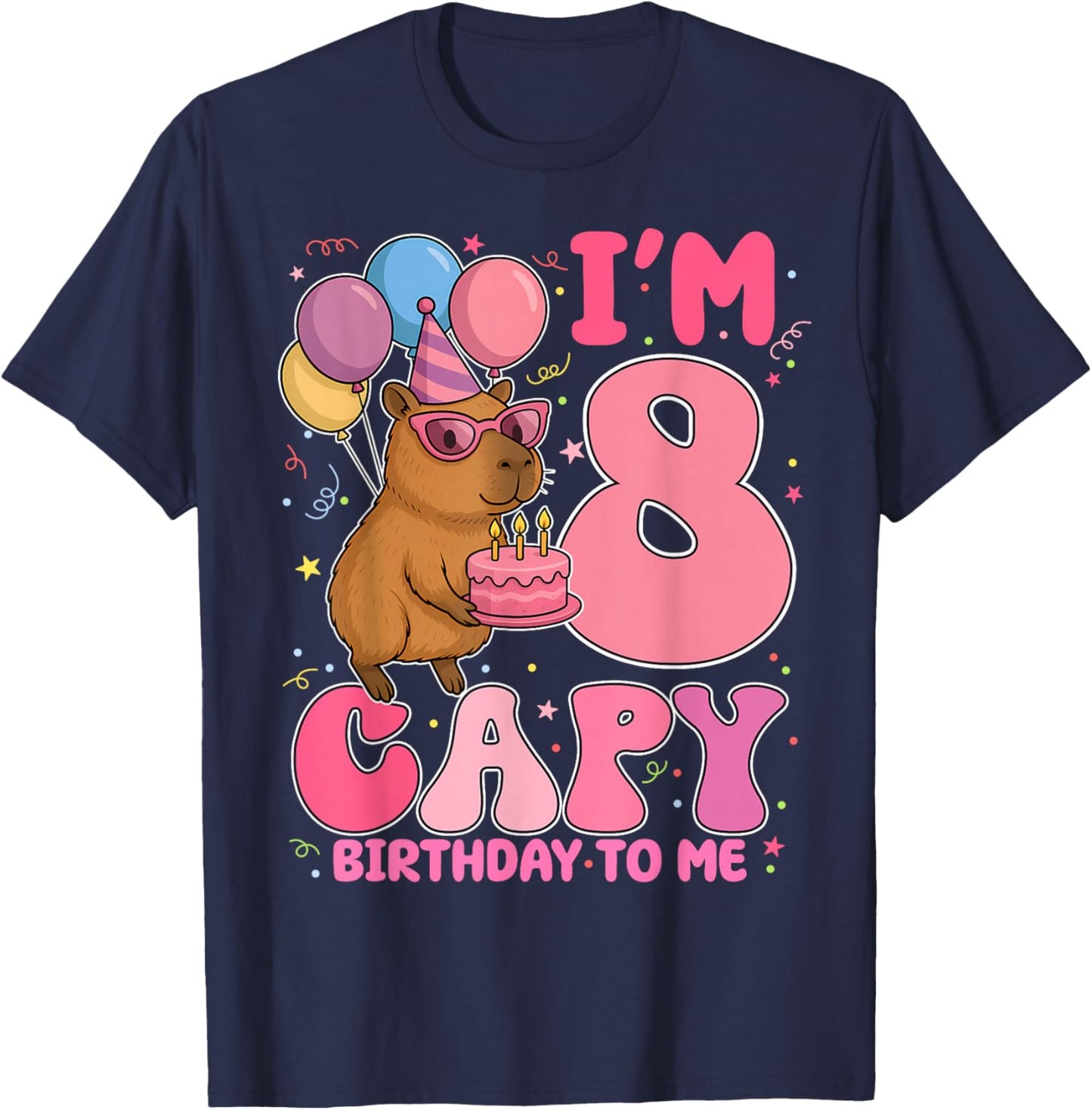 8 Years Old Capy Birthday to Me 8th Birthday Capybara T-Shirt - T-Shirt | Navy