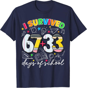 Preppy I Survived 67 + 33 100 Day of School Boy Girl T-Shirt - T-Shirt | Navy