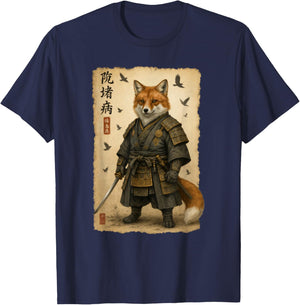 Fox Samurai Art Japanese Vintage T-Shirt - T-Shirt | Navy