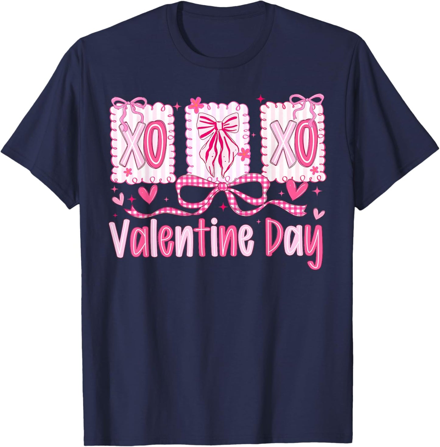Preppy Valentine XOXO Coquette Bow Hearts Lover Girl Women T-Shirt - T-Shirt | Navy