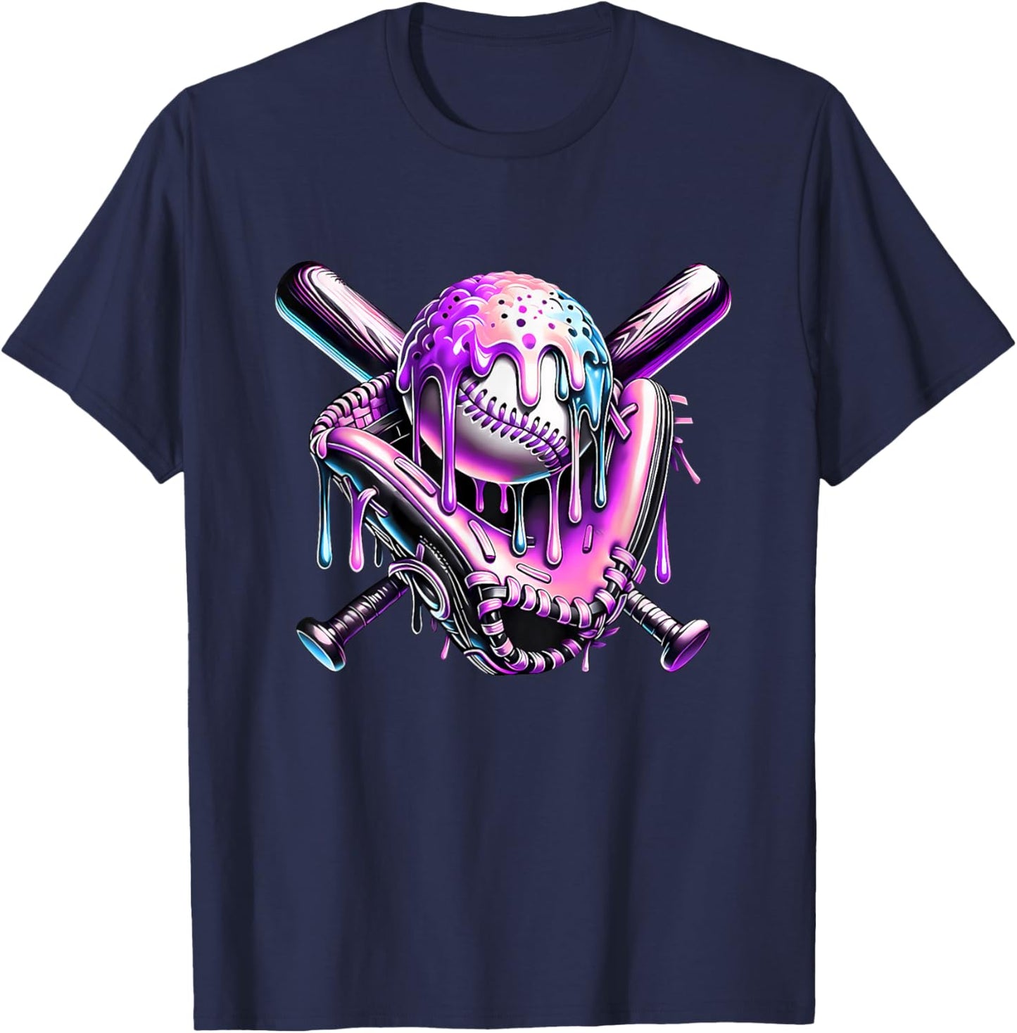 Baseball Drip Ice Cream Respect Drip Purple Baseball Player T-Shirt - T-Shirt | Navy