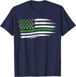 Patriotic Flag with Shamrocks 2026 St. Patrick's Day T-Shirt - T-Shirt | Navy