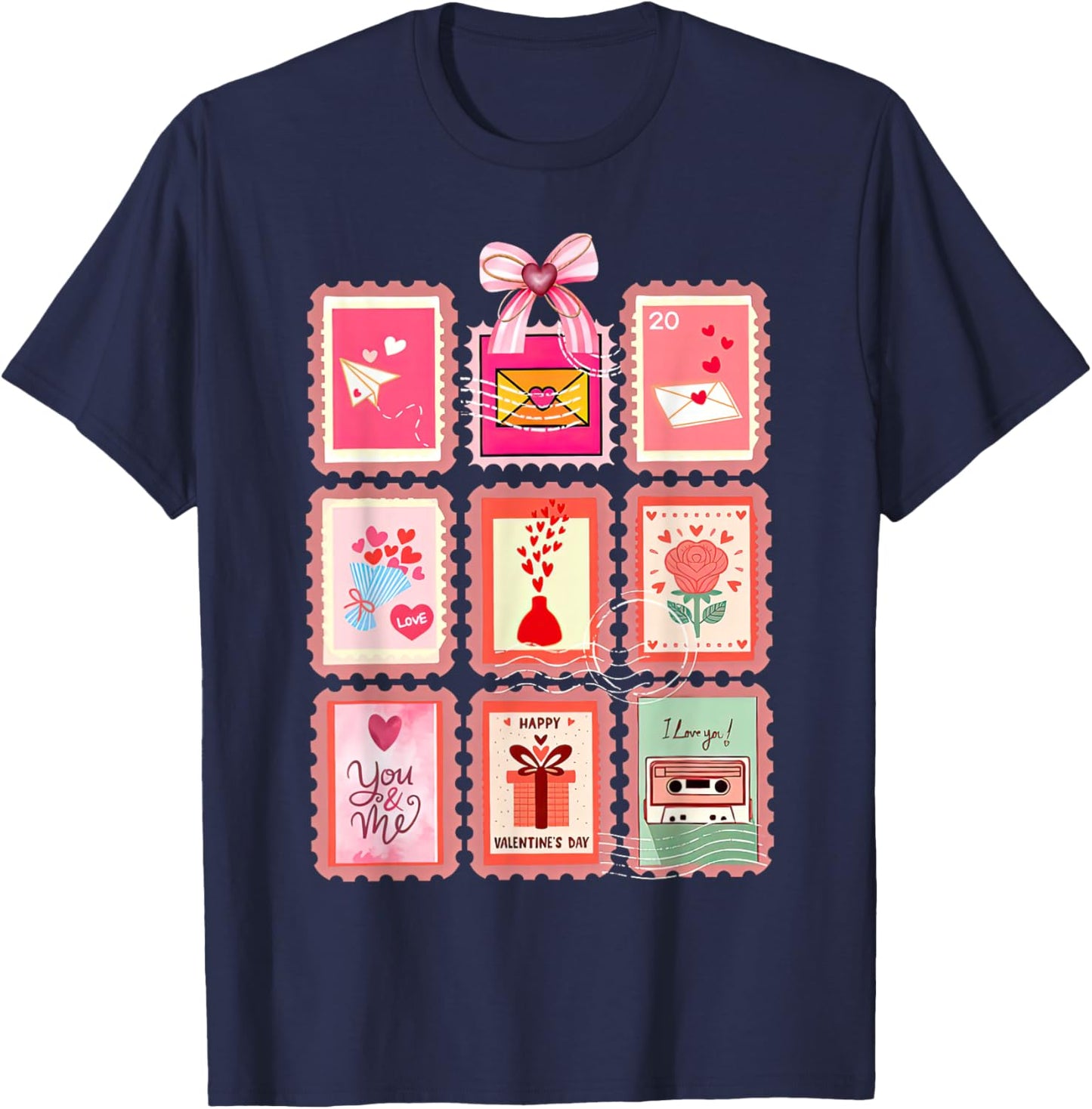 Valentines Stamp Postal Worker Postman Mail Carrier Delivery T-Shirt - T-Shirt | Navy