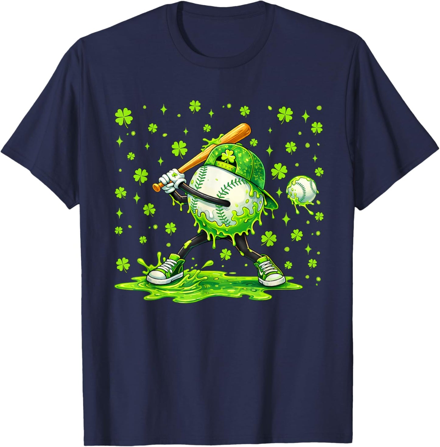 Baseball St Patricks Day Shamrock Lucky Player Boys Kids T-Shirt - T-Shirt | Navy